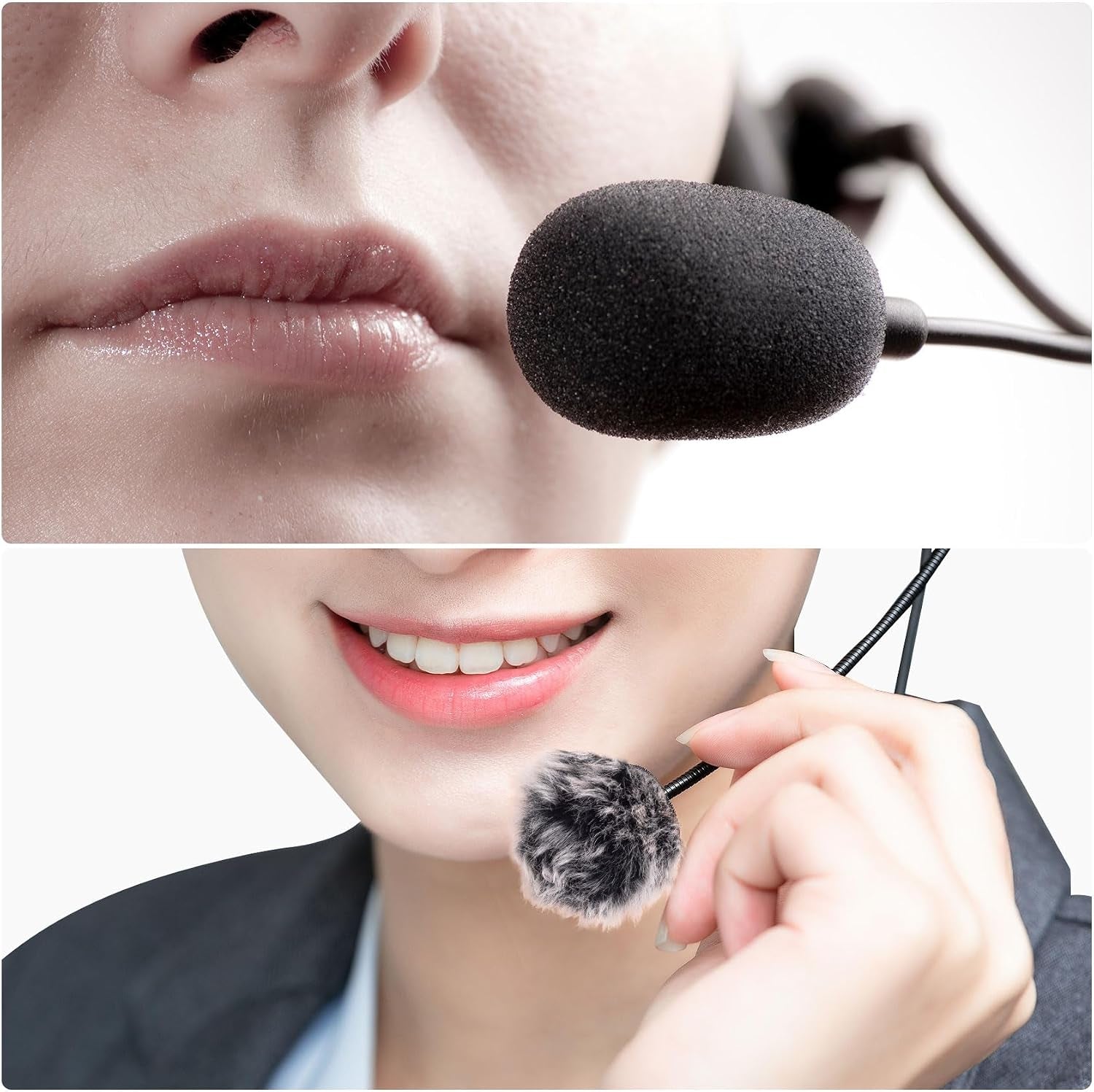 4 Pcs Mini Foam Microphone Windscreens & Furry Cover, High Density Mic Headset Cover, Lapel Microphone Windscreen for Lavalier Microphones Noise Reduction (2Pcs Foam + 2Pcs Furry)