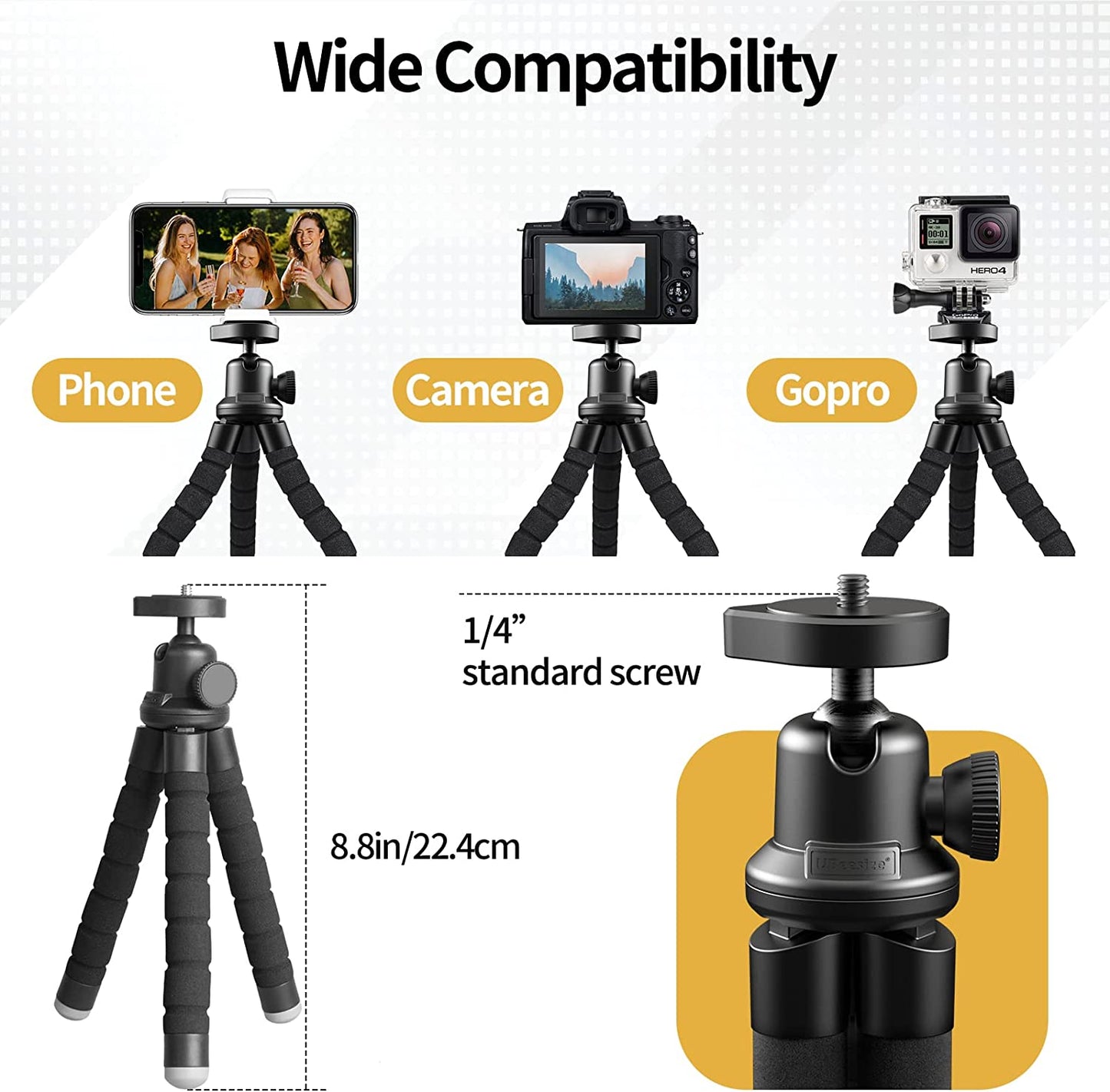 Phone Tripod, Flexible Cell Phone Tripod with Phone Holder and Wireless Remote, Mini Travel Tripod Stand, Compatible with All Cell Phones, Cameras