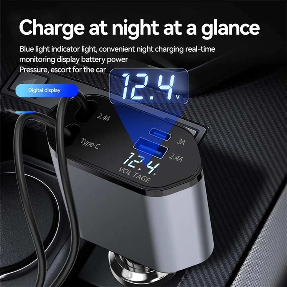 Cargador De Auto Retráctil 4 En 1, 120W