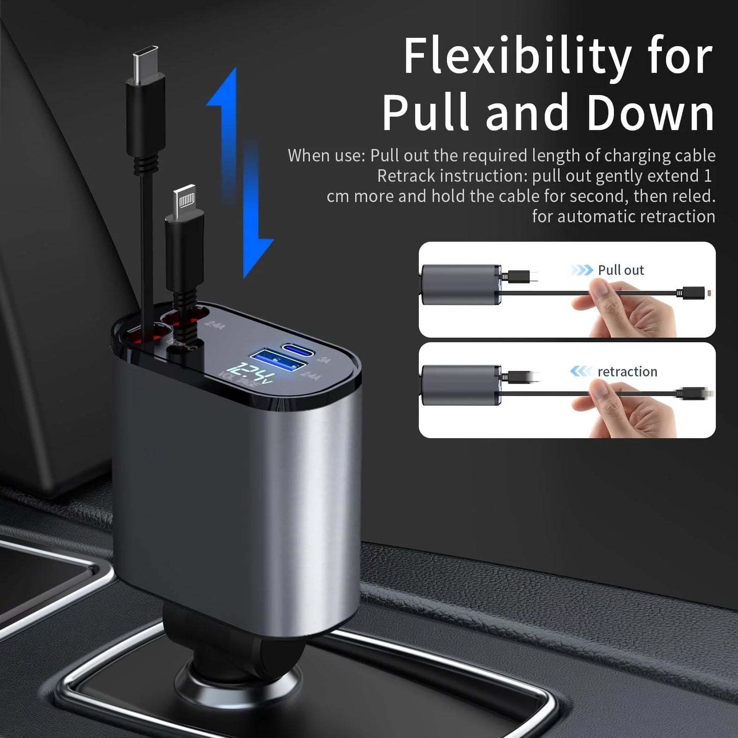 Cargador De Auto Retráctil 4 En 1, 120W