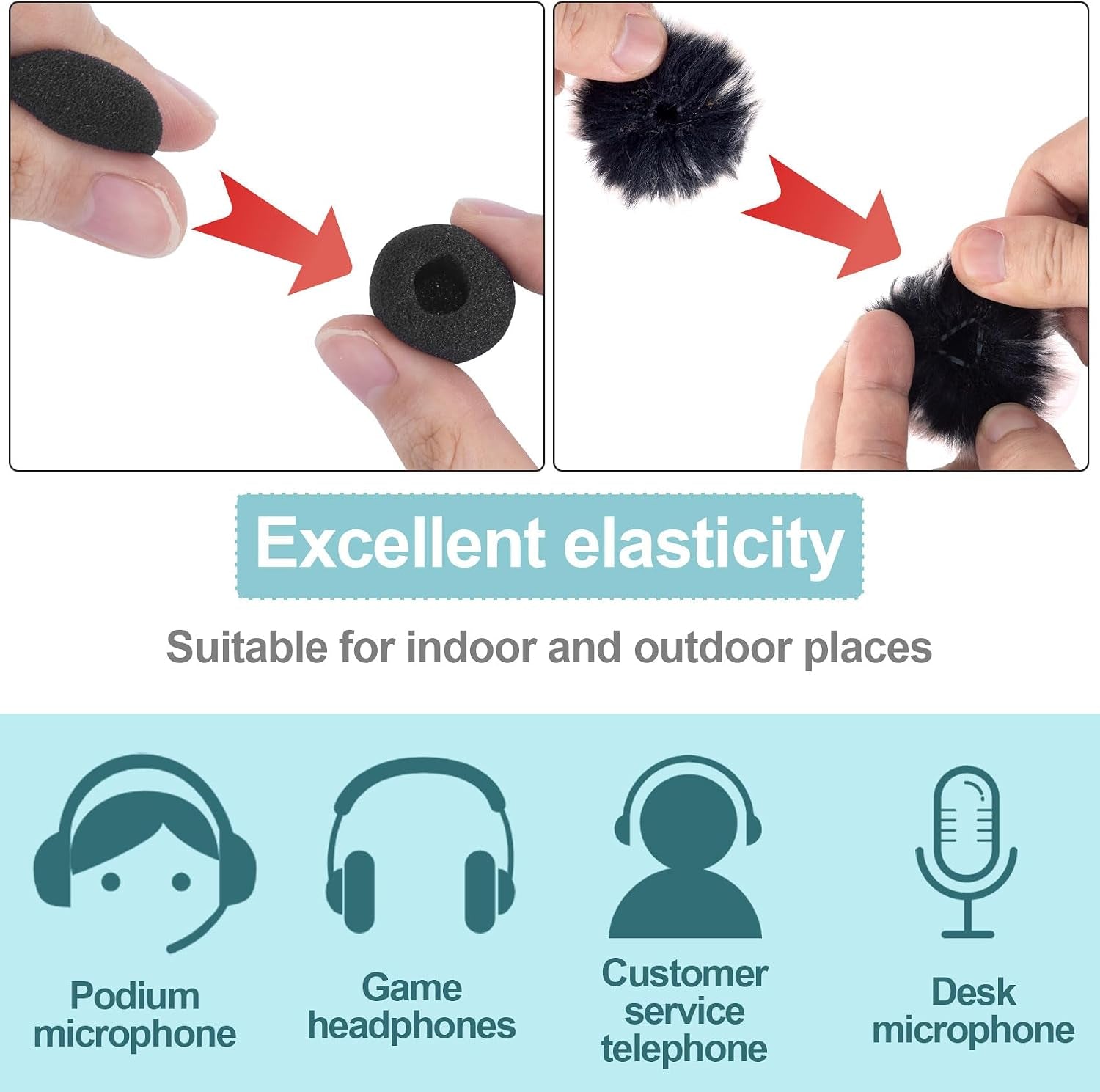 4 Pcs Mini Foam Microphone Windscreens & Furry Cover, High Density Mic Headset Cover, Lapel Microphone Windscreen for Lavalier Microphones Noise Reduction (2Pcs Foam + 2Pcs Furry)