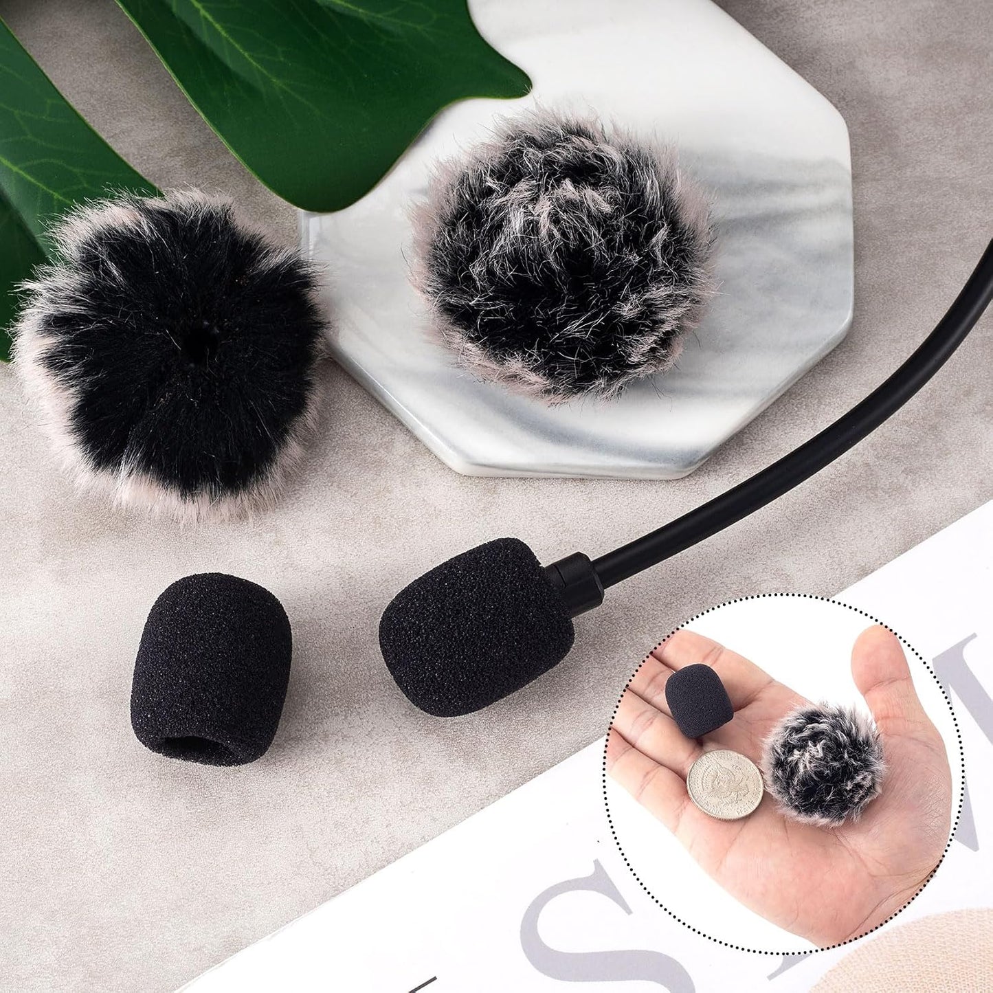 4 Pcs Mini Foam Microphone Windscreens & Furry Cover, High Density Mic Headset Cover, Lapel Microphone Windscreen for Lavalier Microphones Noise Reduction (2Pcs Foam + 2Pcs Furry)