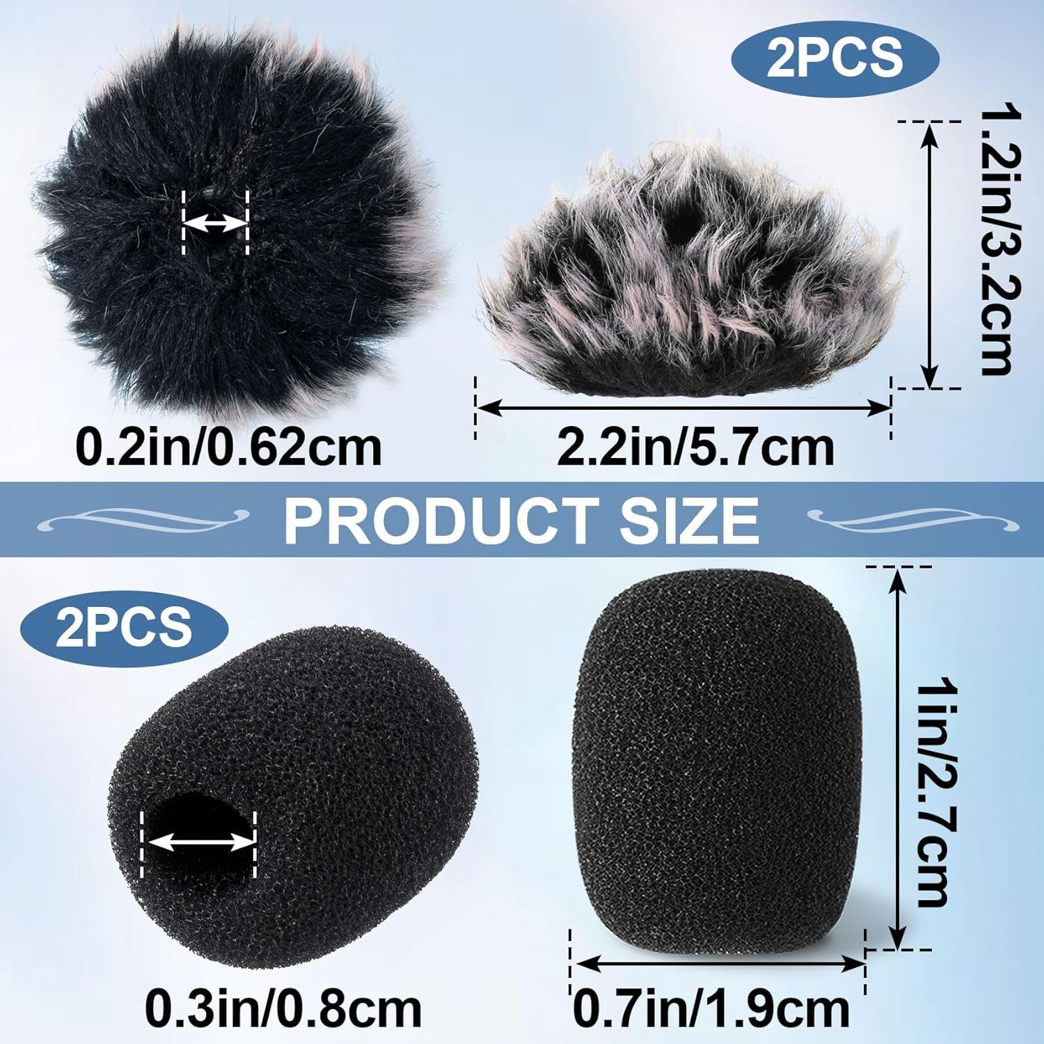 4 Pcs Mini Foam Microphone Windscreens & Furry Cover, High Density Mic Headset Cover, Lapel Microphone Windscreen for Lavalier Microphones Noise Reduction (2Pcs Foam + 2Pcs Furry)
