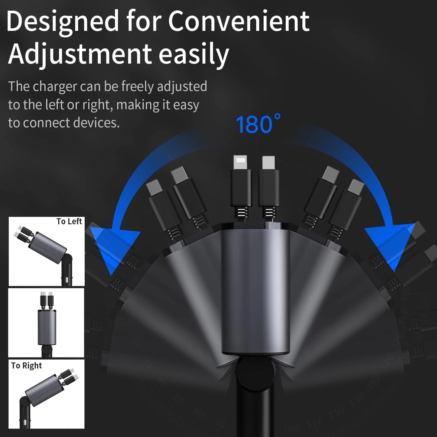 Cargador De Auto Retráctil 4 En 1, 120W