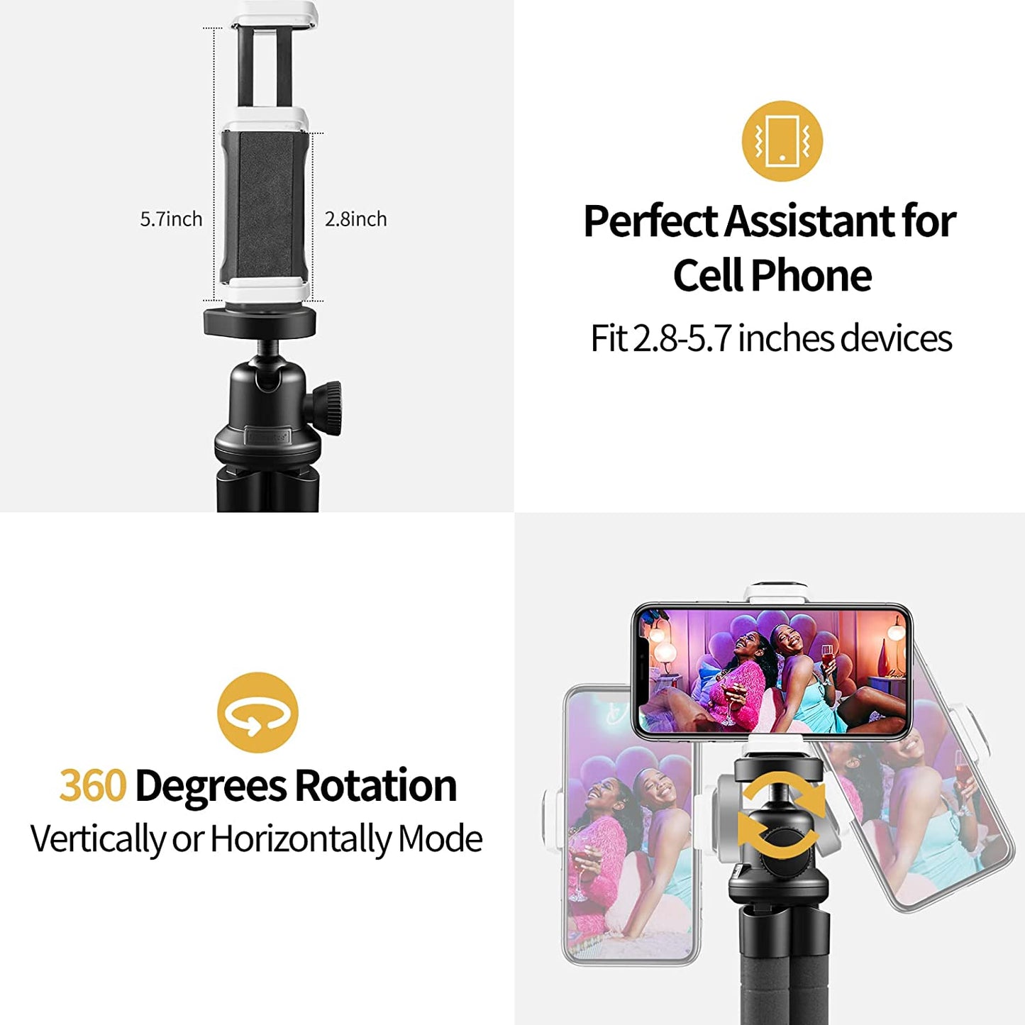 Phone Tripod, Flexible Cell Phone Tripod with Phone Holder and Wireless Remote, Mini Travel Tripod Stand, Compatible with All Cell Phones, Cameras